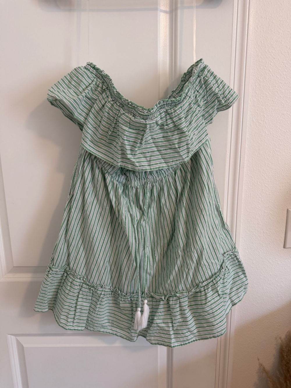 American Eagle Outfitters Green and White Striped Strapless Summer Dress